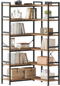 Casaottima Corner Bookshelf 6 Tier, 64 Inches Reversible Book Shelf for Living Room, Industrial Wooden Bookcase with Open Shelves and Metal Frame for Bedroom, Home Office, Kitchen, Vintage
