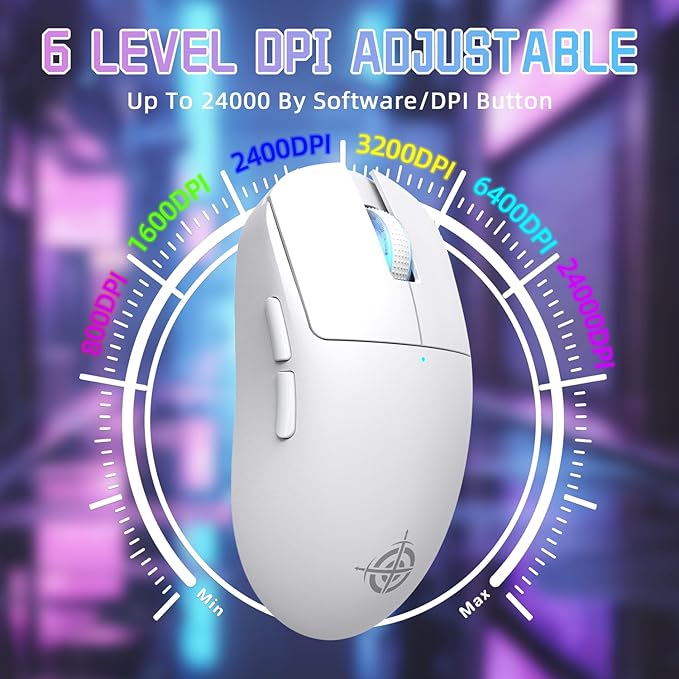 MAGIC-REFINER G6 Wireless Gaming Mouse,24000 DPI Adjustable,72g Lightweight Mouse,1000Hz Polling Rate,Tir-Mode BT/2.4G/ Wired Gaming Mouse,750mAh Battery,with Grip Tape for Gamer/Office/PC/Mac,White