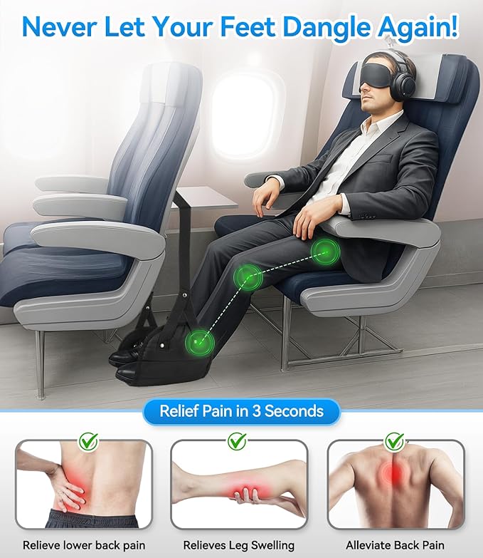 Portable Airplane Foot Hammock(Memory Foam)-Ultimate Comfort Bundle w/Sleep Mask & Ear Plugs, Foot Hammock for Plane Travel Essentials to Relax Your Feet, Airplane Foot Rest for Plane Travel 06