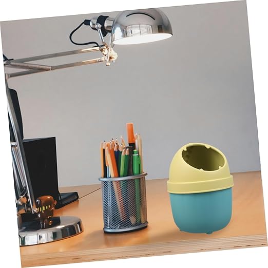 ARTIBETTER Cute Mini Trash Can Lid Desktop Slim Waste Bin for Office and Bedroom Kawaii Dinosaur Design Tiny Garbage Container for Home Use 1-Pack