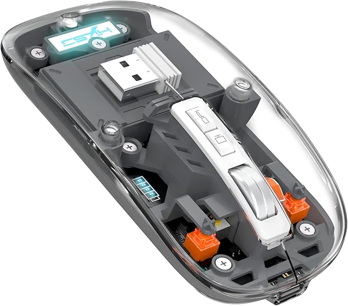 A.JAZZ Wireless Bluetooth5.1&2.4G Mini Lightweight Mouse,Transparent Clear Cool,Rechargeable Silent Computer Mice,Nano USB C Receiver,LED Battery Magic Silm for Office/PC/Mac/Laptop/Apple/ipad(Grey)