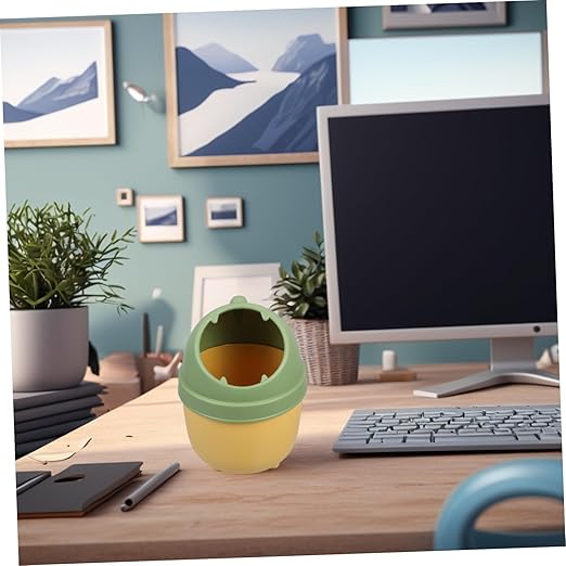 Operitacx Cute Half Lid Trash Can Mini Desk Waste Basket Lid for Office Study Dorm Dinosaur Design Small Trash Bin for Bedroom