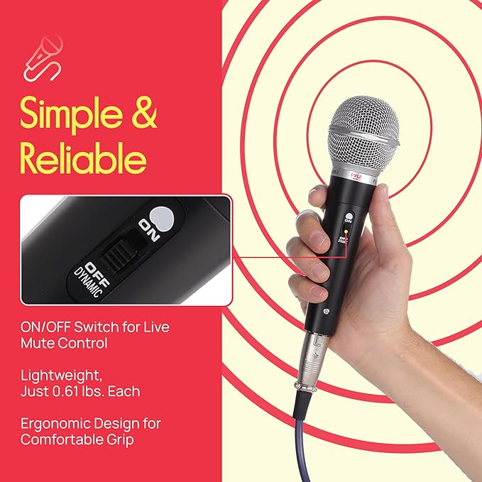 Pyle 3 Piece Professional Dynamic Microphone Kit Cardioid Unidirectional Vocal Handheld MIC with Hard Carry Case & Bag, Holder/Clip & 26ft XLR Audio Cable to 1/4'' Audio Connection (PDMICKT34),Black