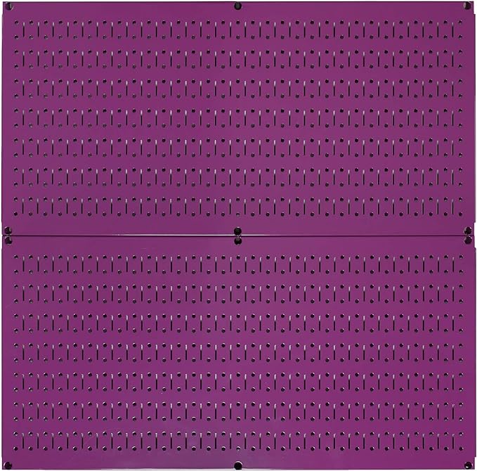 Wall Control Pegboard Rack Horizontal Metal Pegboard Garage Tool Storage Pack - Two 32-Inch Wide x 16-Inch Tall Easy To Install Peg Boards (Purple)