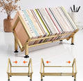 Expandable Desktop Bookshelf Organizer, Small Tabletop Book Storage Rack, Portable Mini Bookcase for Books/CDs/Magazine Display, Desk Shelf for Top of Desk in Living Room, Office, Home Decor (Gold)