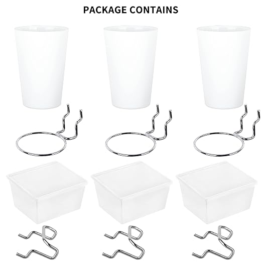 Kuhome 6 Sets Pegboard Bins Cups with Hooks Loops, Pegboard Hooks Assortment, Hooks for Pegboard Cup Holder for Tools Accessory Storage Organizer for Office Workshop Garage Workbench White