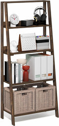 Furinno Ladder Book Shelf, 5-Tier Ladder Shelf, Open Frame Design Bookshelf, Standing Display Storage Shelves, 13 x 23.6 x 53.5, for Living Room, Home Office, Amber Pine
