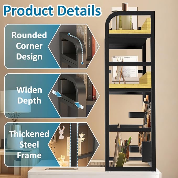 Desktop Hutch Bookshelf with Pegboard,Desk Organizer Shelf Bookcase, Countertop Storage Organizer Rack for Dorm Office Home Dormitory (Black, 95CM/37.4IN)