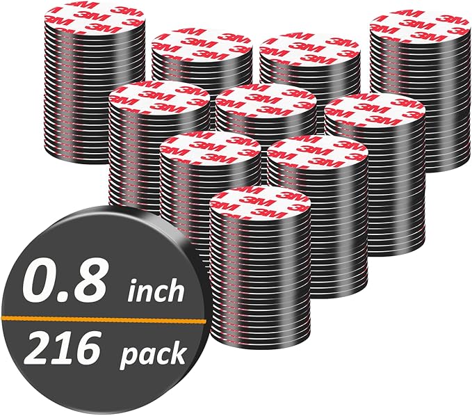 216Pack, Dia 0.8" /20mm Round Magnet Dots Stickers for Crafts, Mini Magnetic Tape with Adhesive Backing, Anisotropy Magnets Peel and Stick for DIY Art Projects