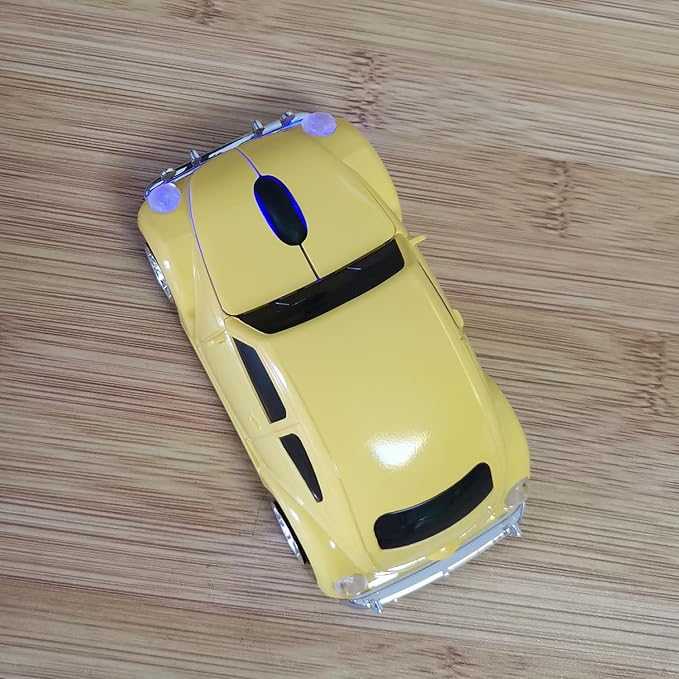 Car Mouse for Computer, Cool and Cute Car-Shaped Mouse, Wireless 2.4Ghz Optical Mice for Laptop PC Mac (Yellow)