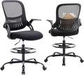 DUMOS Drafting Chair for Standing Desk, Counter Height Adjustable, Flip-up Arms, Ergonomic Mid Back Mesh Rolling Work Swivel Office Computer Chairs with Wheels, Black