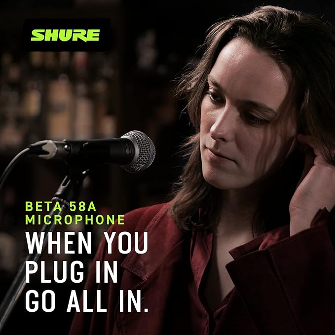Shure BETA 58A Vocal Microphone - Single Element Supercardioid Dynamic Mic for Stage and Studio with A25D Adjustable Stand Adapter, 5/8” to 3/8” (Euro) Thread Adapter & Storage Bag, Brushed Nickel