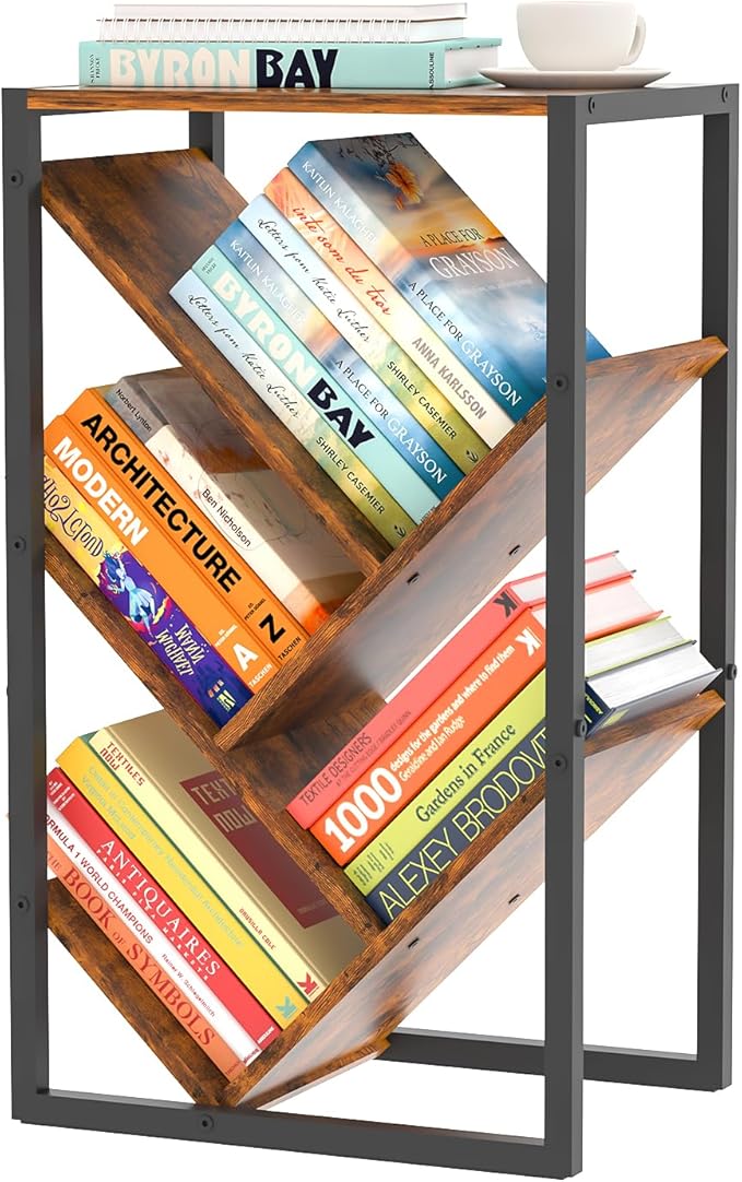 Small Bookcase - 5 Tier Tree Bookshelf with EVA Pads, Book Shelf for Small Spaces Bookshelves End Side Table Wooden Book Storage Organizer for Hardcover Books Bedroom Living Room, Patent Pending