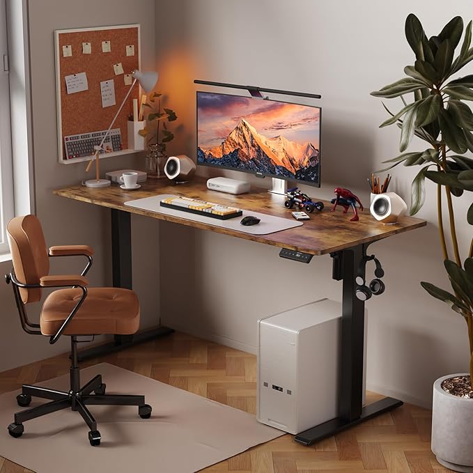 WALKINGDESK 40x24 Inches Height Adjustable Electric Standing Desk with 2 Hooks for Home Office, Ergonomic Sit Stand up Desk with Splice Board, Rustic Brown