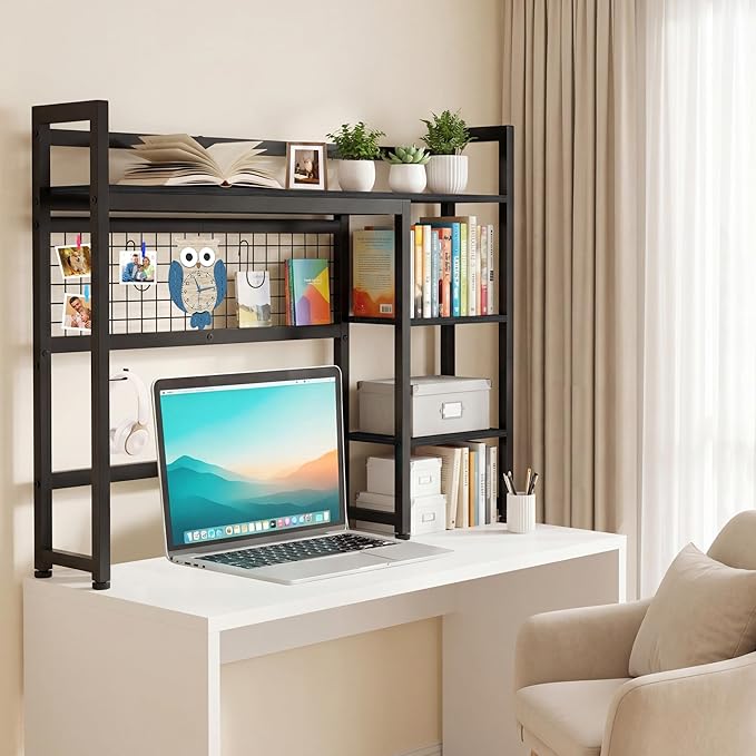 Desktop Shelf, 38.5'' Desktop Organizer Shelf for Computer Monitor, 4 Tier Hutch Storage Rack for Home Office Dorm, Black