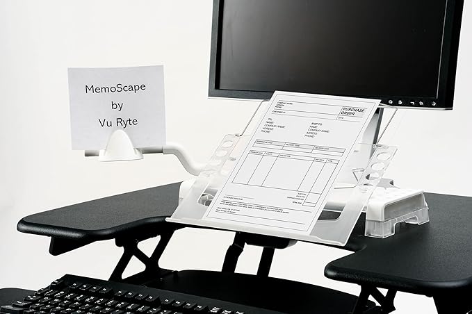 MemoScape Adjustable in-Line Document Holder for Typing | Reduces Neck Strain, Improves Focus, Boosts Desk Organization, and Workflow | Paper Holder Stand for Desk and Home Office - White (VUR 2080)