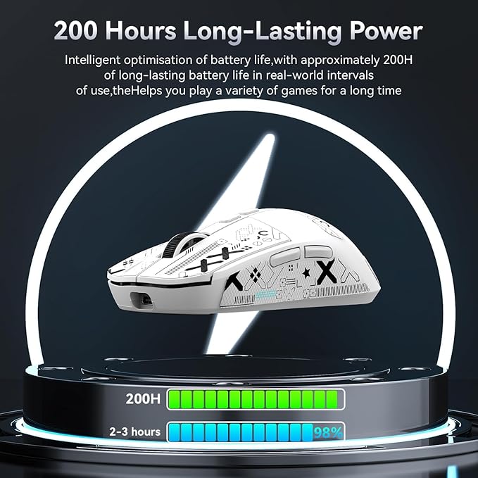 ATTACK SHARK X6 Lightweight Wireless Gaming Mouse with RGB Backlight Charging Base,Tri-Mode Wired/2.4GHz/BT5.2,26K DPI, PAW3395 Optical Sensor,HUANO Switch,5programmable Buttons,PC/Mac(White+Sticker)