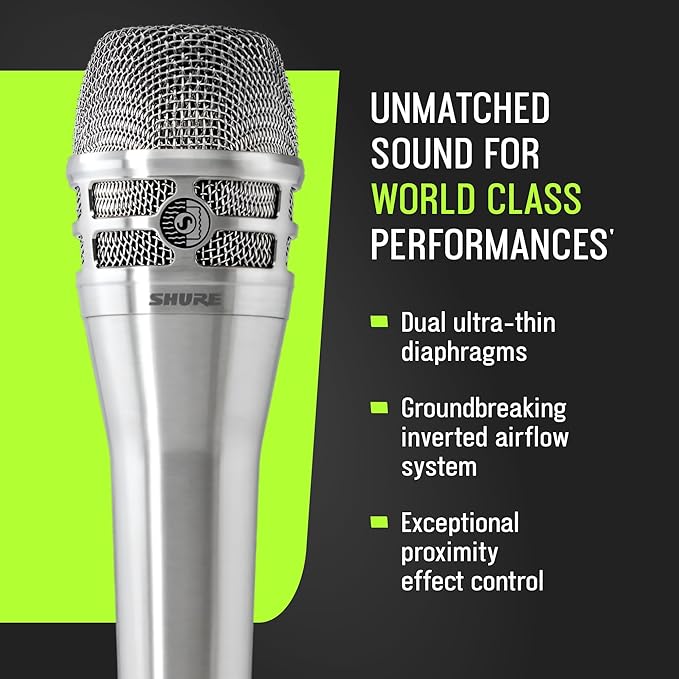 Shure KSM8 Dualdyne Dynamic Vocal Microphone – Dual-Diaphragm Cardioid Mic for Live Performance, Studio Recording & Broadcasting, Brushed Nickel