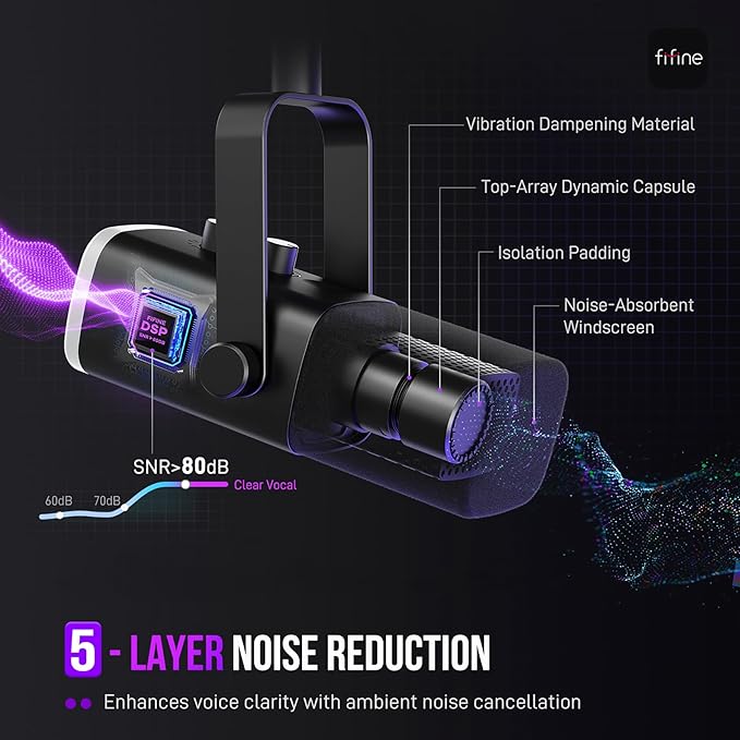 FIFINE XLR/USB Dynamic Microphone Bundle with Gaming Mixer, Streaming Mic Kit with XLR Interface, Mixer for Recording, Video Creation with Voice Changer, Game Chat Balance, RGB Control (AM8T+SC8)