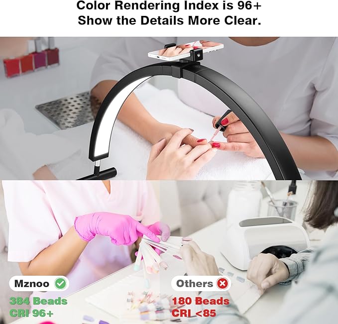 Mznoo Nail Light for Desk, 30'' LED Half Moon Lamp for Nail Techs, Manicure and Handicraft, Adjustable Color Modes and Brightness, with Phone Holder (Black)