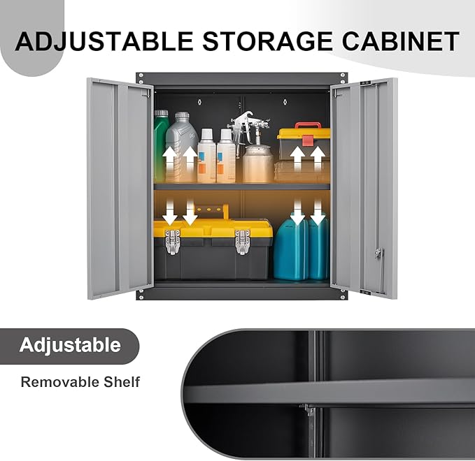 Metal Garage Storage Cabinet, Metal Wall Cabinets with Doors and Shelves, Steel Locking Cabinets, Floating Tool Cabinet for Garage, Basement, Warehouse