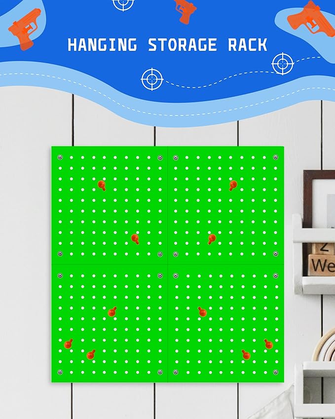 Skywin Wooden Pegboard Walls Organizer for Nerf Gun 13 x 0.32 x 13 Inches - Hanging Holder Wall Pegboard Compatible with All Blasters Nerf Gun Rack Organizer for Wall Organization (Green)