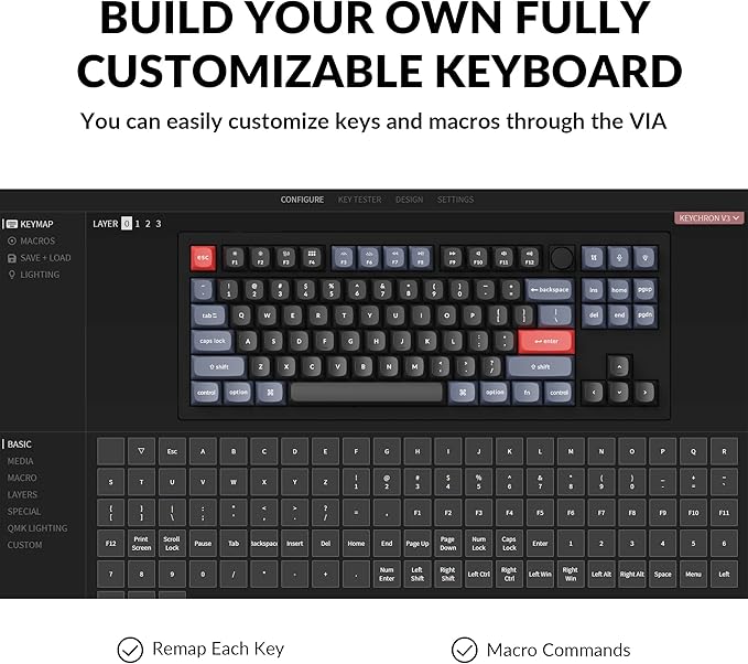 Keychron V3 Wired Custom Mechanical Keyboard Knob Version, TKL QMK/VIA Programmable with Hot-swappable Keychron K Pro Brown Switch Compatible with Mac Windows Linux Carbon Black (Non-Transparent)