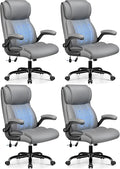 BESTFAIR Ergonomic Office Chair - Desk Computer Chair, Leather High Back Executive Chairs with Adjustable Lumbar Support & Flip Up Arms, Gray 4 Pack