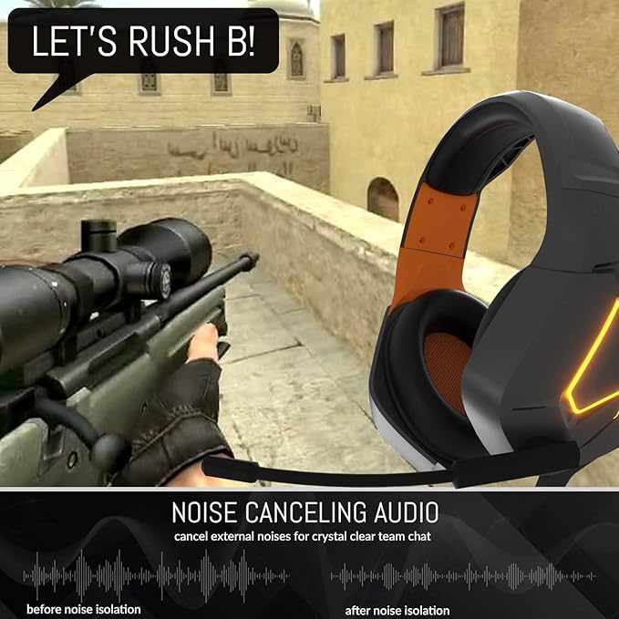 Orzly Gaming Headset (Orange) for PC and Gaming Consoles PS5, PS4, Xbox Series X | S, Xbox ONE, Nintendo Switch & Google Stadia Stereo Sound with Noise Cancelling mic - Hornet RXH-20 Vesuvius Edition