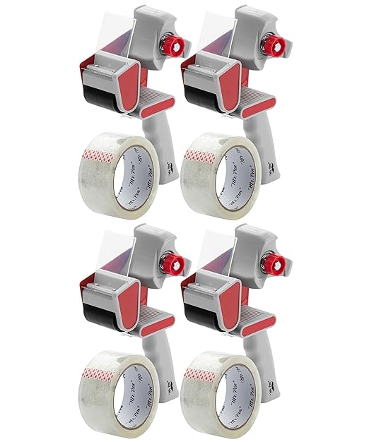 Mr. Pen- Heavy Duty Packing Tape Dispenser Gun, 2 Inch, 4 Pack with 4 Clear Tape Rolls, Handheld Tape Gun for Moving, Shipping, Sealing Boxes & Packaging