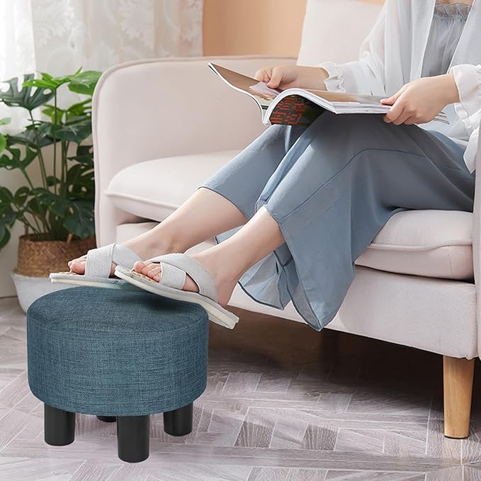 Joveco 12.4" Foot Rest for Under Desk Round Ottoman Stool for Home and Office (Blue)