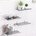 Beeveer 4 Pcs Pegboard Shelves Wall Organizer Brackets Pegboard Steel Tray Accessories Organizing Tools for Craft Garage Nursery Workbench Kitchen(10.04 x 4.33 Inch,Silver)