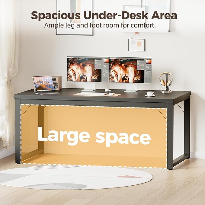 Mericonia 40 Inch Computer Desk, 1" Thick Modern Simple Study Writing Table, Heavy Duty Industrial Office Desk for Home Bedroom Workstation, Black