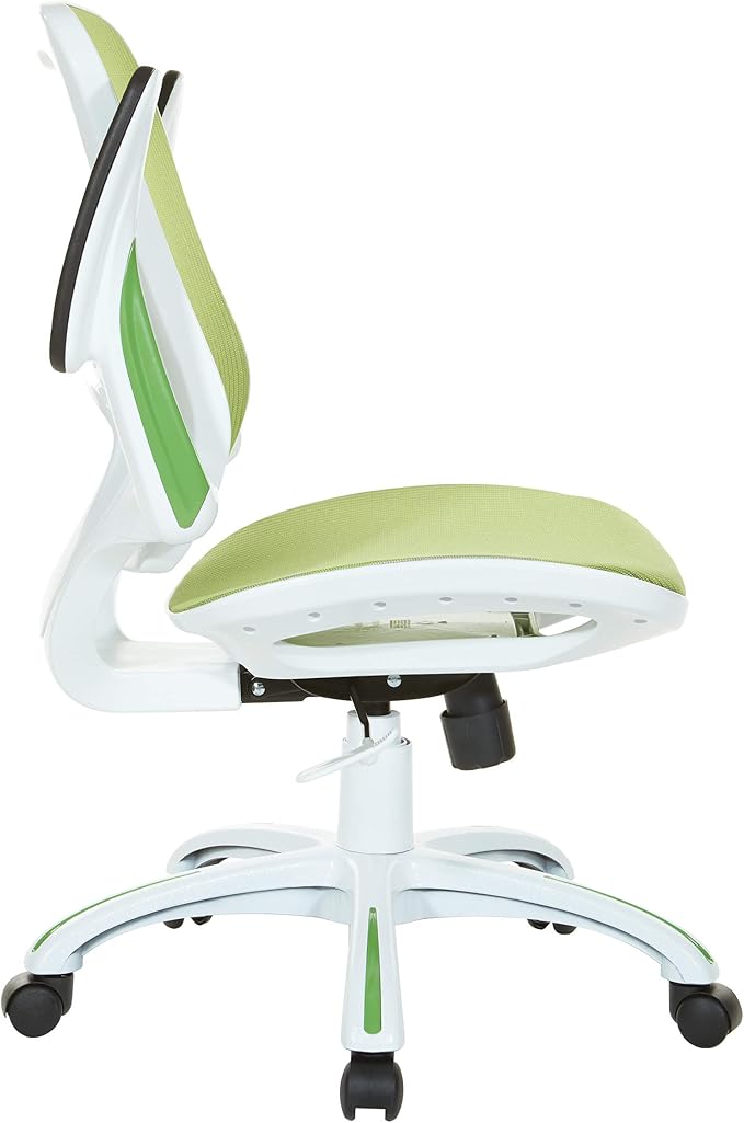OSP Home Furnishings Riley Ventilated Manager's Office Desk Chair with Breathable Mesh Seat and Back, White Base with Green