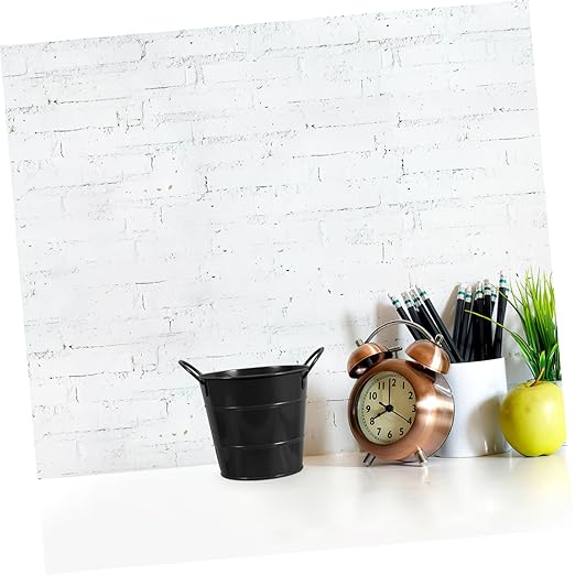 Angoily Mini Iron Trash Can Set Lid Decorative Desktop Wastebasket for Office and Home Compact Black Rubbish Bin for Bedroom Slim Storage Bucket Handle