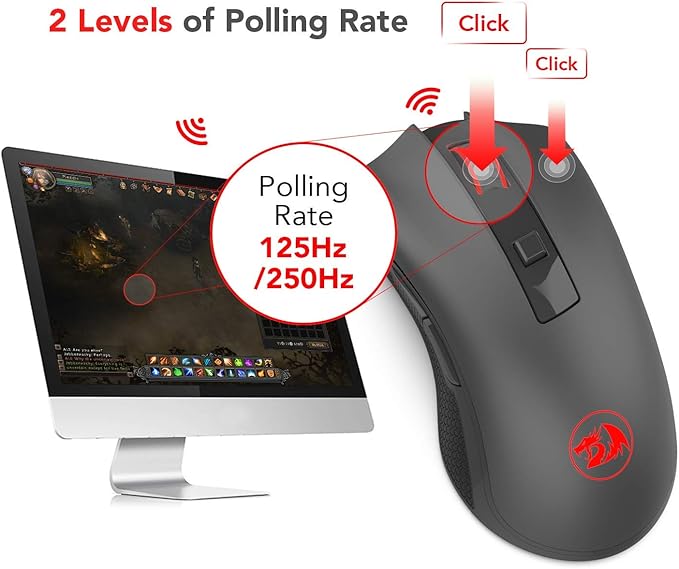 Redragon M652 Optical 2.4G Wireless Mouse with USB Receiver, Portable Gaming & Office Mice, 5 Adjustable DPI Levels, 6 Buttons for Desktop, MacBook, Notebook, PC, Laptop, Computer