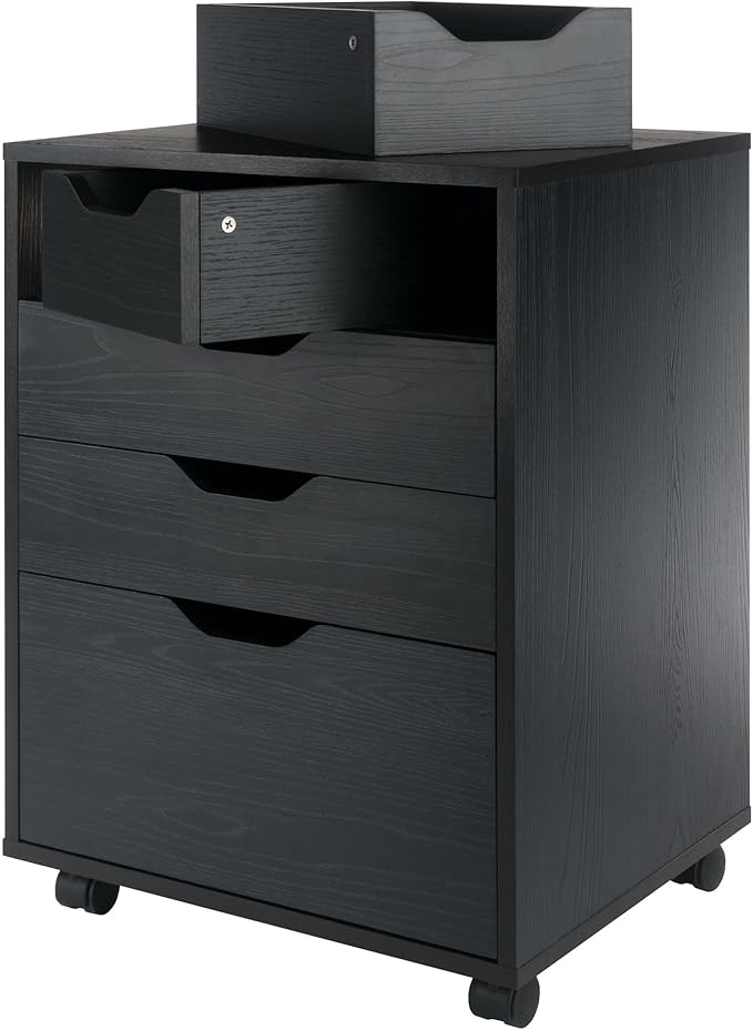 Winsome Halifax Mobile Storage Cabinet with 5 Drawers in Black, Stylish & Functional Home Storage Cabinet for Filing, Kitchen Organization, Moveable Furniture for Office, Dorms, Apartments
