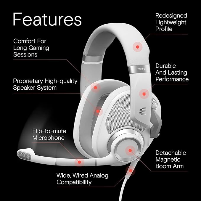 EPOS H6Pro - Open Acoustic Gaming Headset with Mic - Lightweight & Comfortable Design - Xbox, PS4, PS5 & PC Headset (White)