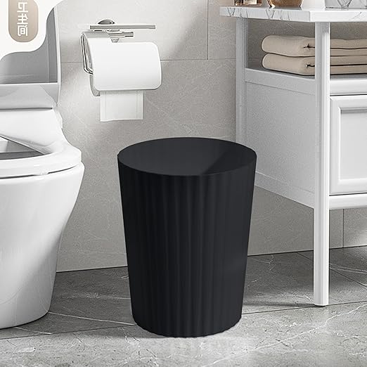 Small Platic 2 Gallon Trash Can - Compact Wastebin for Bathroom, Kitchen, Office, Home Use - Black