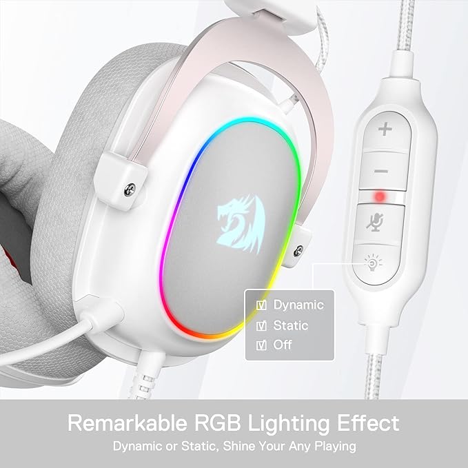 Redragon H510 Zeus-X RGB White Wired Gaming Headset - 7.1 Surround Sound - 53MM Audio Drivers in Memory Foam Ear Pads w/Reliable Fabric Cover- Multi Platforms Headphone - USB Powered for PC/PS4/NS