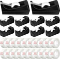 Yahenda 10 Pack Black Desktop Tape Dispenser Non Skid Base with 0.7 x 985 Inches Invisible Tape Refills Bulk Weighted Roll Dispenser for Office Home School