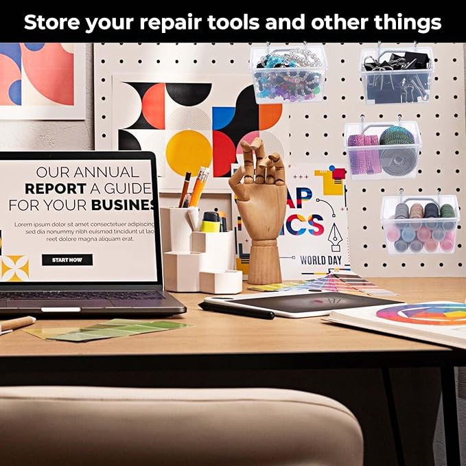 16 Set Clear Peg Board Bins and Baskets Pegboard Organizer Accessories with Hooks Pegboard Containers Wall Sticker Label and Pen for Craft Storage Tool Organizer Garage Storage