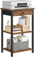 Gewudraw Printer Stand with Storage Drawer, 3-Tier Under Desk Printer Table, End Table for Home Office, Living Room, Bedroom, Brown