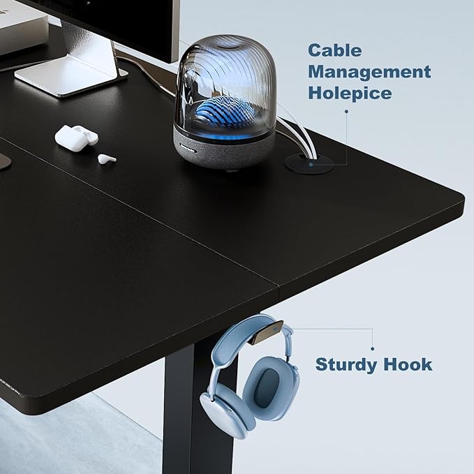 DUMOS 40 Inch Electric Standing Desk Height Adjustable, Sit to Stand Up Computer Workstations Work PC Table Home Office Study Writing Gaming Desks with Memory Presets for Walking Pad, Bedroom, Black