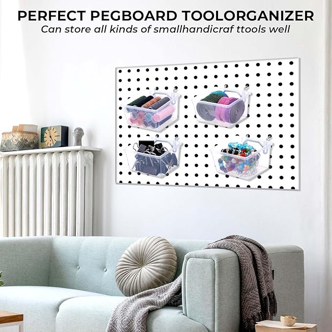 16 Set Clear Peg Board Bins and Baskets Pegboard Organizer Accessories with Hooks Pegboard Containers Wall Sticker Label and Pen for Craft Storage Tool Organizer Garage Storage