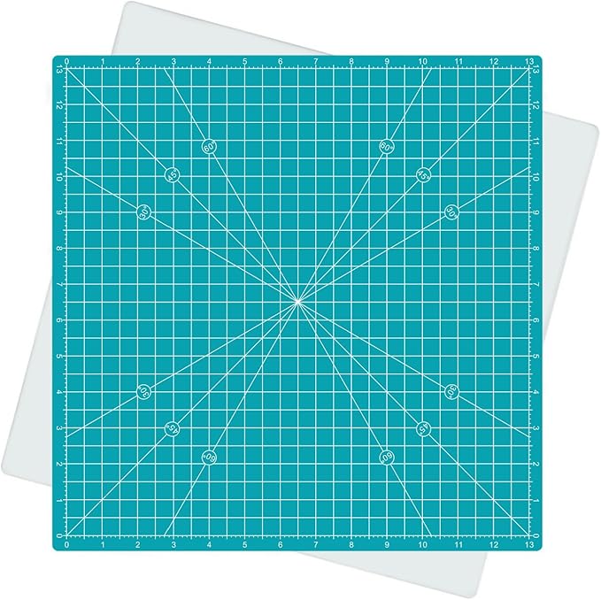 Rotating Self Healing Cutting Mat 14"x14" (13" Grid), Square Sewing Cutting Mat Board Perfect for Fabric Quilting & Art Projects, Turquoise