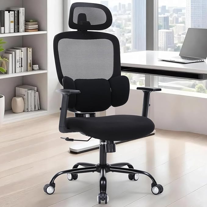 Ergonomic High-Back Mesh Office Chair with Lumbar Support & Headrest