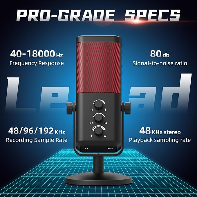 XTUGA M7 Dynamic Microphone for Gaming Streaming with RGB Light,Computer Condenser Mic Noise Reduction Real-Time Monitoring for Podcast,Studio,PC,PS5,Mac,YouTube