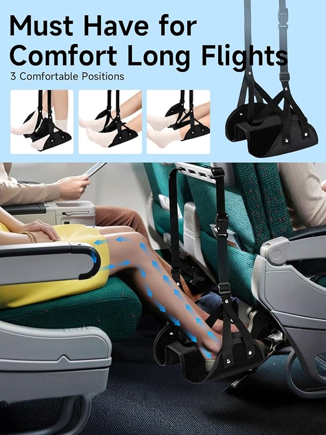 Moman Foot Hammock for AirplaneTravel Footrest with Upgraded Cotton Pad for Long Flights Office Car Under Desk Portable Leg Rest Swing for Adults 2 Pack