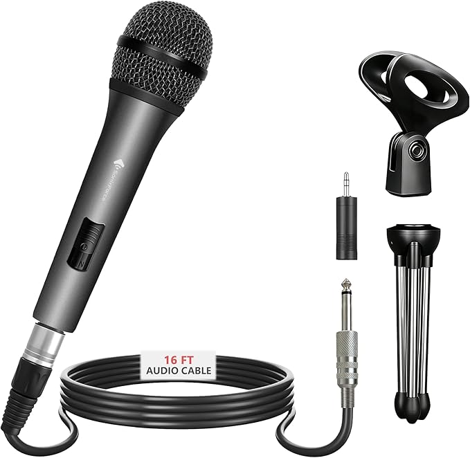 Professional Vocal Microphone for Singing, Dynamic Karaoke Handheld Wired Microphone with 16ft XLR to 1/4" Audio Cable, Studio Mic for Speaker, Amplifier, Mixer and Karaoke Machine